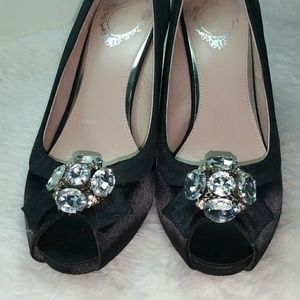 Sam & Libby Black Satin Jewel Encrusted Heels 9M